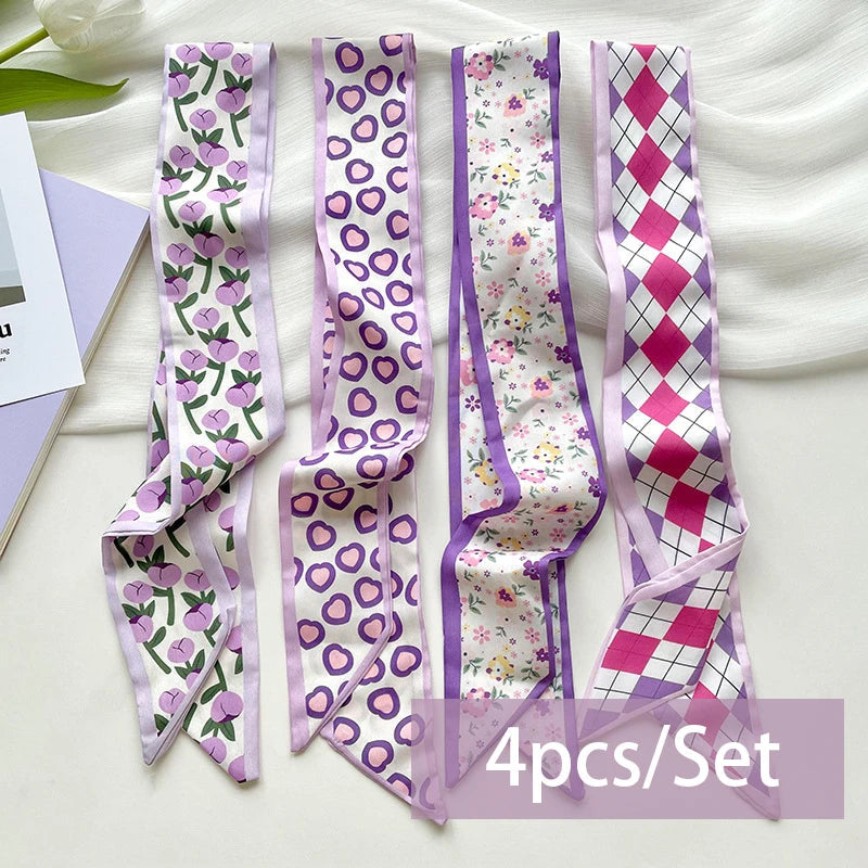 2-6pcs/set Series Silk Satin Scarf Women Cloth Hair Bands Headdress Accessories Lady Scarves Ribbon Neck Ties for Bag Handle Quick Pick Grocers