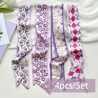 2-6pcs/set Series Silk Satin Scarf Women Cloth Hair Bands Headdress Accessories Lady Scarves Ribbon Neck Ties for Bag Handle Quick Pick Grocers