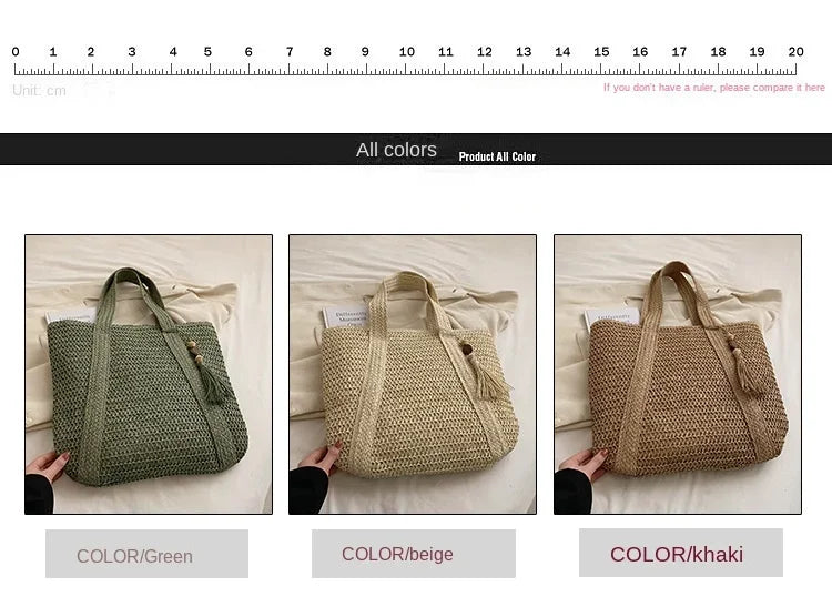 Elegant Ladies Straw Woven Handbag Women Holiday Beach Commute Casual Tote Top-Handle Bags Fashion Retro Shoulder Bags 2024 Quick Pick Grocers