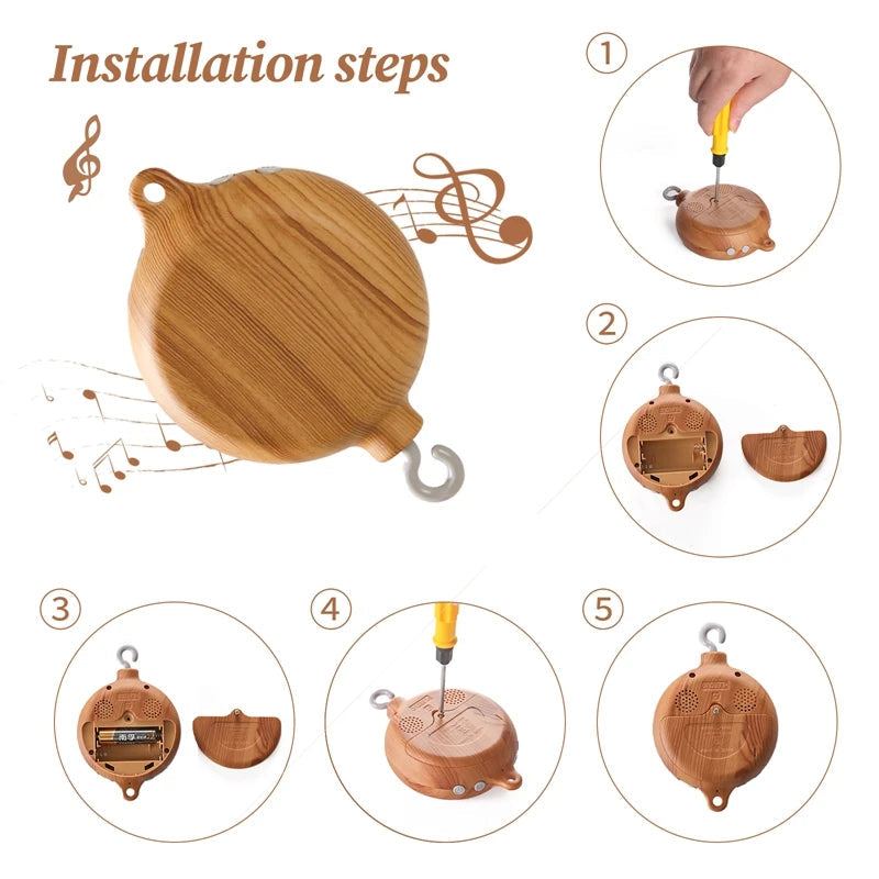 Revolving Music Box For Newborns Baby Crib Imitation Wood Color Hanging Rattle Baby Soothing Musical Toys 0-12 Months Baby Gift Purest Peak