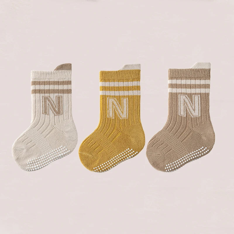 3Pairs/lot Children's Socks For Boys Girls Cotton Letter Kids Socks Casual Sport Girl Boy Toddler Baby Floor Short Sock Non-slip Quick Pick Grocers