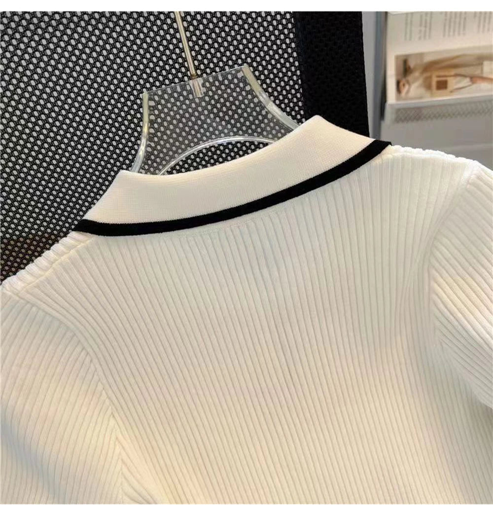 Ice silk knitted short sleeved T-shirt for women's summer 2024 new fashionable and stylish polo shirt top Quick Pick Grocers