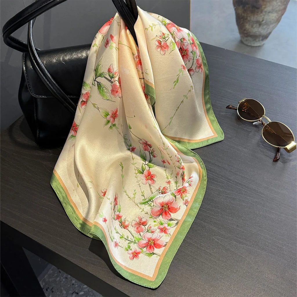 2025 Fashion 100% Real Silk Scarf 53cm Square Bandelet Women's Silk Temperament Small Scarf Neck Decorative Wrap Printed Scarves Quick Pick Grocers