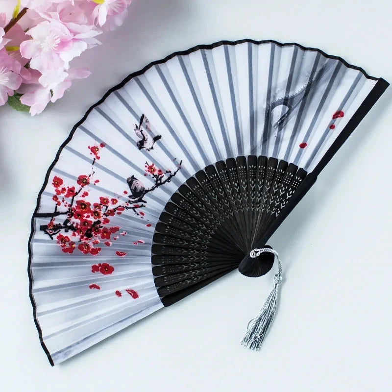 Hand Fan Foldable Silk Fan Noodles Bamboo Fan Bones Halloween Cosplay Prop Christmas Wedding Decoration Party Gifts Art Crafts Econic Blanks