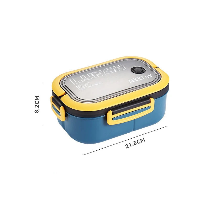 1200ML 2 Layer Bento Lunch Box With Spoon Fork, Kid High Capacity Microwae Food Containers Portable Leakproof Office Camping Quick Pick Grocers