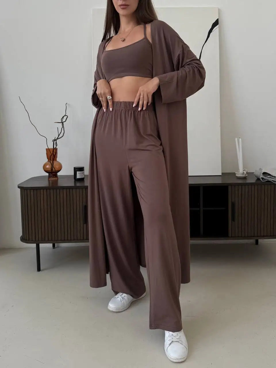 Hirsionsan Modal Soft Loose Sets Women Casual Three Pieces Long Sleeve Cardigan & High Waist Pants & Vest Outfits Tracksuit 2025 Quick Pick Grocers