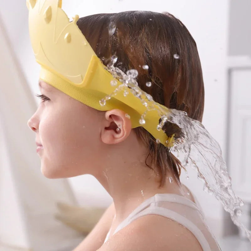 Adjustable Size Children Shampoo Cap Crown Baby Shower Cap Cartoon Bath Visor Infant Hair Shield Ear Protection Waterproof Purest Peak