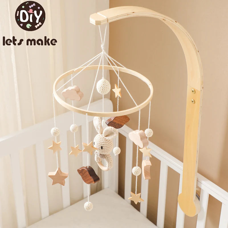 Baby Wooden Bed Bell Cartoon Rabbit Mobile Hanging Rattles Toy Hanger Crib Mobile Bed Bell Wood Toy Holder Arm Bracket Kid Gifts Purest Peak