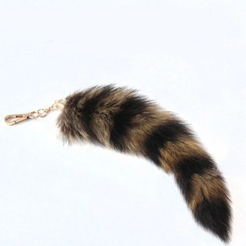 Plush-Fox Tail Keychain Furry Racoon Tail Keyring Keychain 28cm Animal Tail Key-Pendant Pompoms Keyring Holder Bag-Decor Econic Blanks