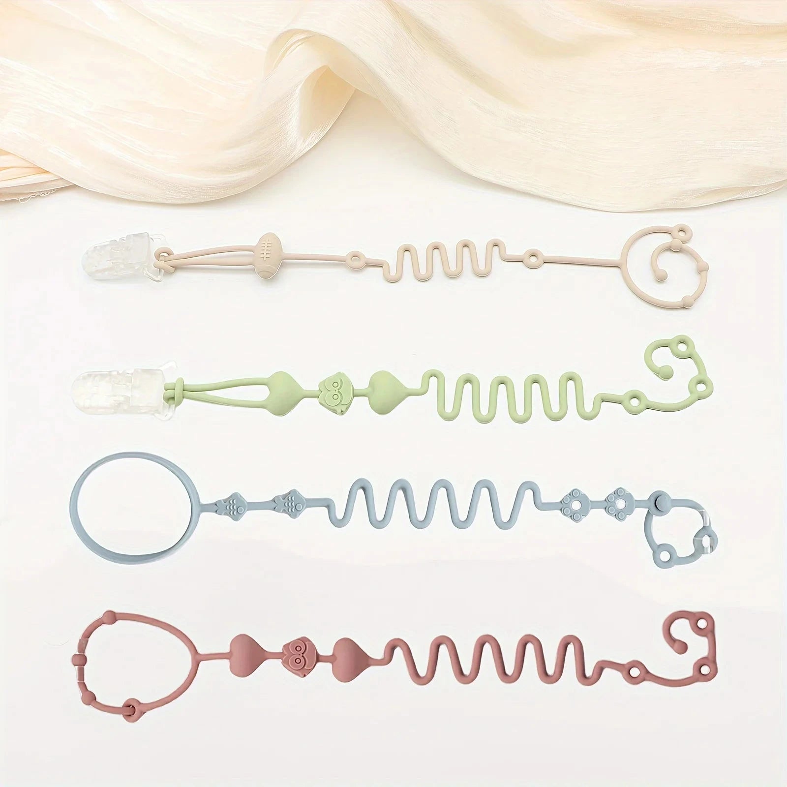 4pcs Adjustable Silicone Pacifier Chain, Teether Toys, Suitable for High Chair, Crib, Baby Gifts,beige Econic Blanks