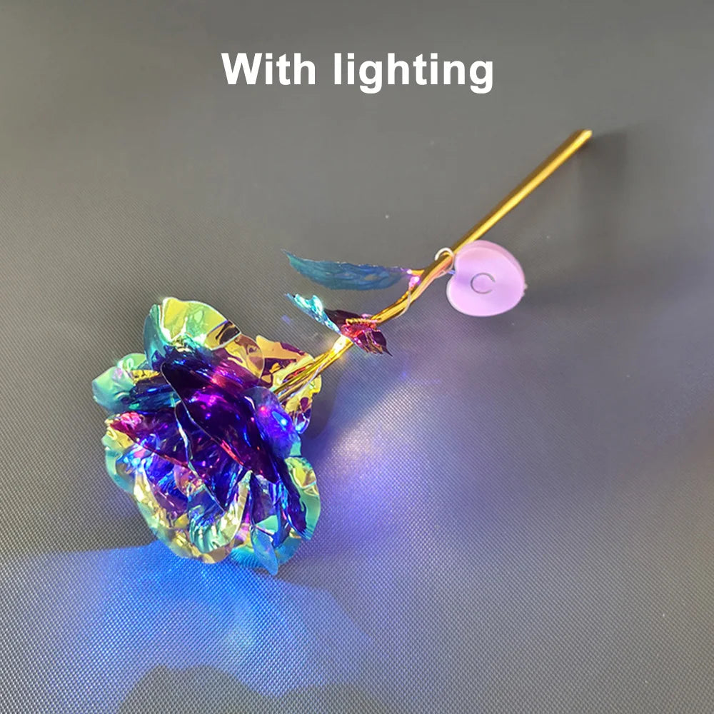 Led Valentine's Day Mother's Day Gift 24K Foil Plated Roses Artifical Flowers Wedding Decor Lover Lighting Roses Creative Gift Quick Pick Grocers