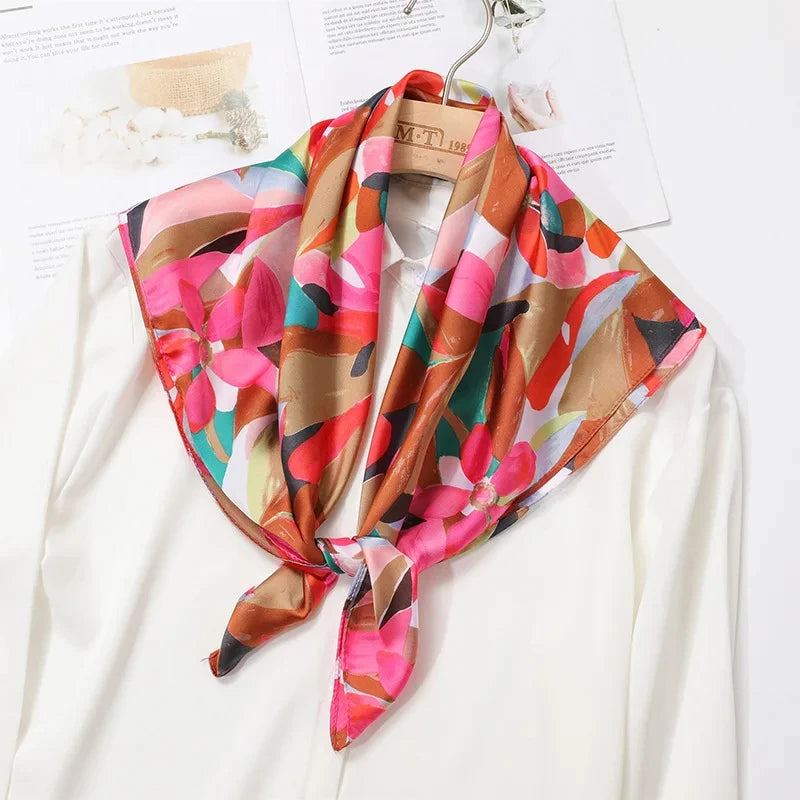 2025 New Fashion 70X70cmPrinted Women's Scarf Pashmina Silk Scarf Square Shawl Decorative Headband Neck Luxury Design Bandana Quick Pick Grocers