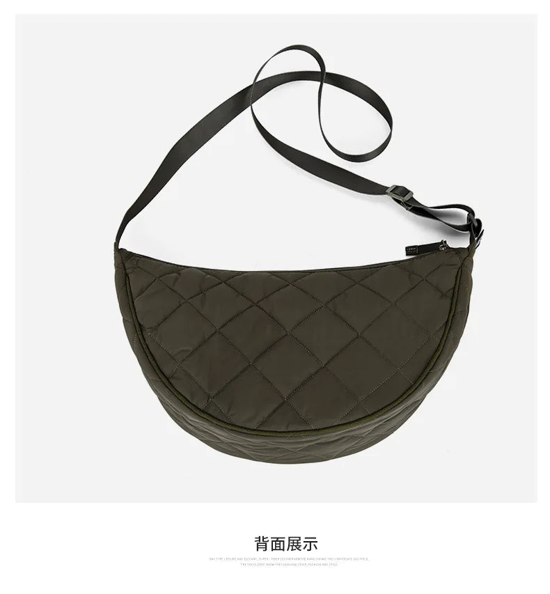 Waist Half Moon Belt Bag Solid Color Crossbody Bag Large Capacity Shoulder Bags Portable Nylon Plaid Travel Bags for Commuting Quick Pick Grocers