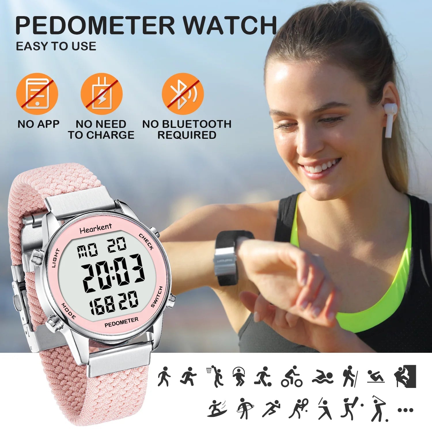 Hearkent Pedometer Sport Watches Step Counter Watch Women Digital Watches Calories Mile Stopwatch Countdown for Walking Tracker Quick Pick Grocers