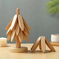 4PCS Tree Design Stand Bamboo Wooden Trivets Decorative Anti Scald Heat Resistant Table Mat Coaster Wood Placemats Pot Quick Pick Grocers