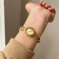 High-end Luxury Watches for Woman Elegant Green Jewelry Jade Quartz Bracelet Wristwatch Gift for Women Lady Fashion Dress Watch Quick Pick Grocers