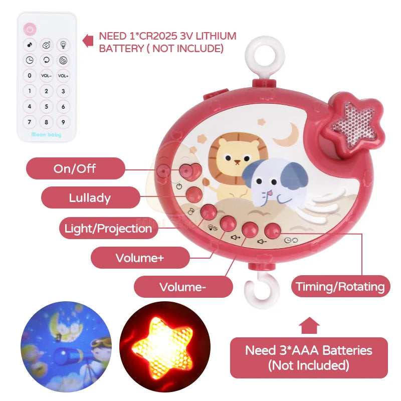 Baby Crib Mobile Rattle Toy For 0-12 Months Infant  Rotating Musical Projector Night Light Bed Bell Educational For Newborn Gift Purest Peak