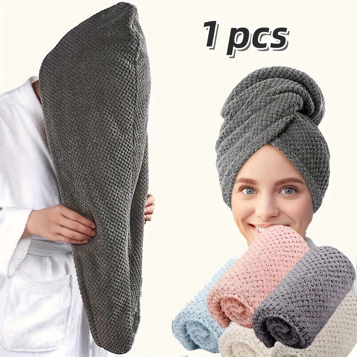 Solid color hair towel Textured dry hair cap 9.8 "X 25.5" absorbent hair towel wrap for button-down women Econic Blanks