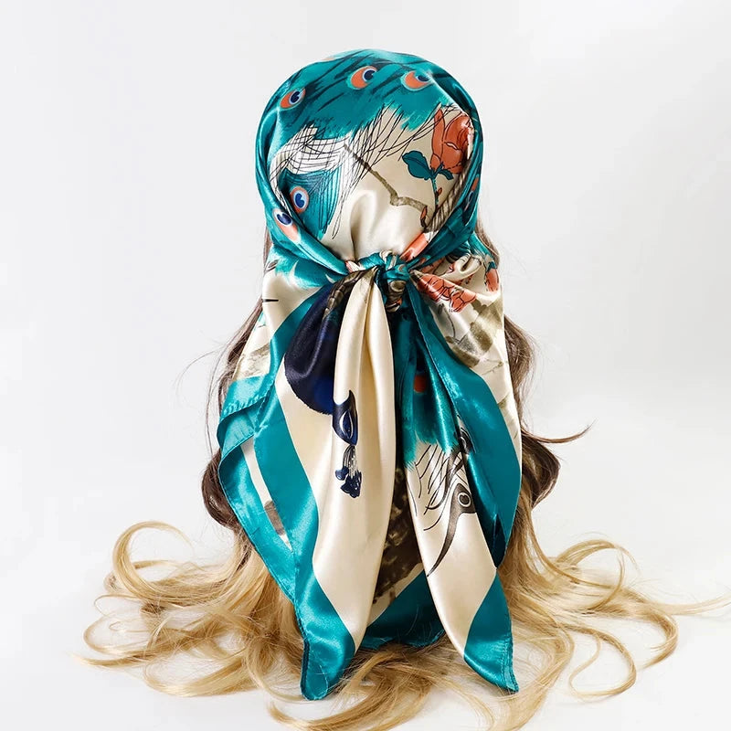 Satin Square Scarf Women Muslim Hijab Elegant 2025 Print Silk Neckerchief Shawl Wraps Headband Handle Hair Accessories Bandana Econic Blanks
