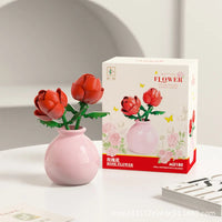 Building block pot plant bouquet of flowers, roses, lily building blocks, toys with flower pots, cute living room ornaments gift Quick Pick Grocers