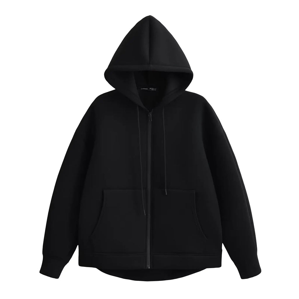 HH Autumn Women Gray Jacket With Hood Long Sleeve Big Pocket Zipper Jacket Coat Woman Loose Casual Outerwear Coat Tops Econic Blanks