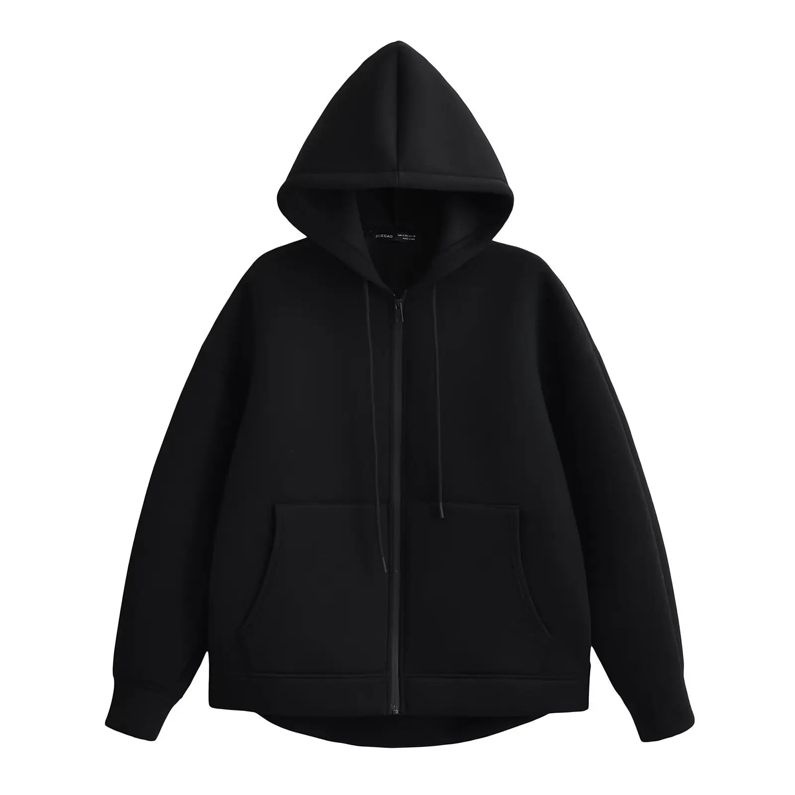 HH Autumn Women Gray Jacket With Hood Long Sleeve Big Pocket Zipper Jacket Coat Woman Loose Casual Outerwear Coat Tops Econic Blanks