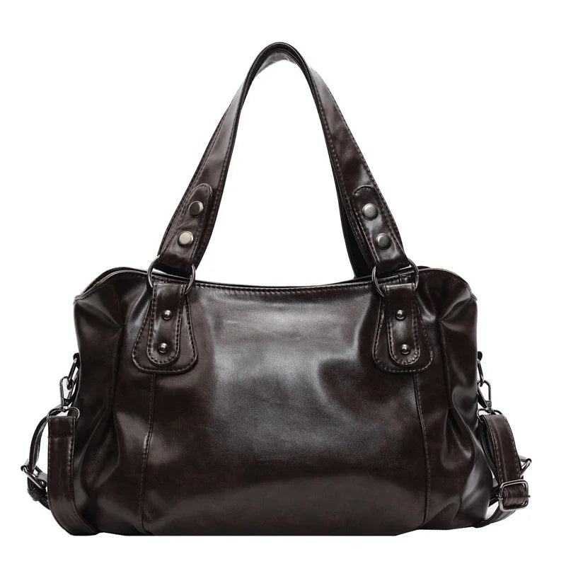 Retro Brand Roomy Shoulder Bag Female Luxury Solid Color Classic Crossbody Bag Large Capacity Style Soft PU Leather Tote Bag Quick Pick Grocers