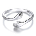 BAMOER 925 Sterling Silver Hug Open Ring Warm Love Hand Adjustable Glossy Ring for Women, His Big Loving Family Party Gift Quick Pick Grocers