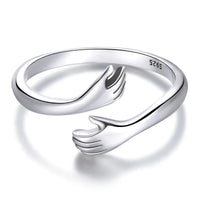 BAMOER 925 Sterling Silver Hug Open Ring Warm Love Hand Adjustable Glossy Ring for Women, His Big Loving Family Party Gift Quick Pick Grocers