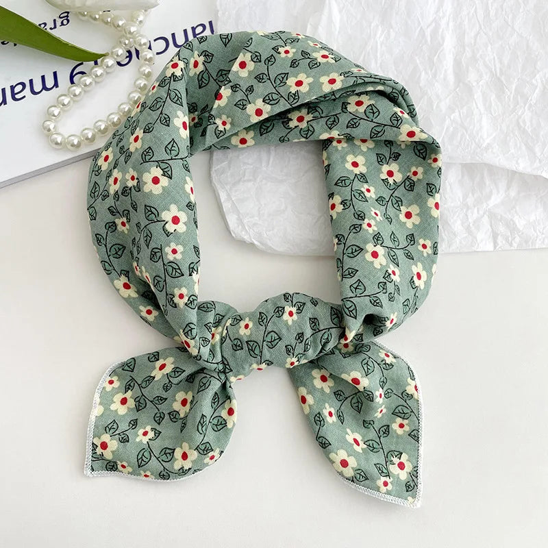 55cm Laies Headband Cotton Linen Square Scarf Women Korean College Girls Fashion Spring Autumn New Style Elegant Neck Scarves Quick Pick Grocers