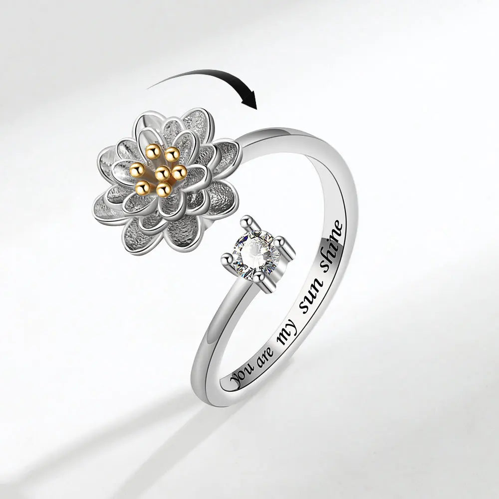 VENTFILLE 925 Sterling Silver Sunflower Diamond Zircon Rotatable Ring For Women Gift Relieve Stress Ring Jewelry Wholesale Quick Pick Grocers