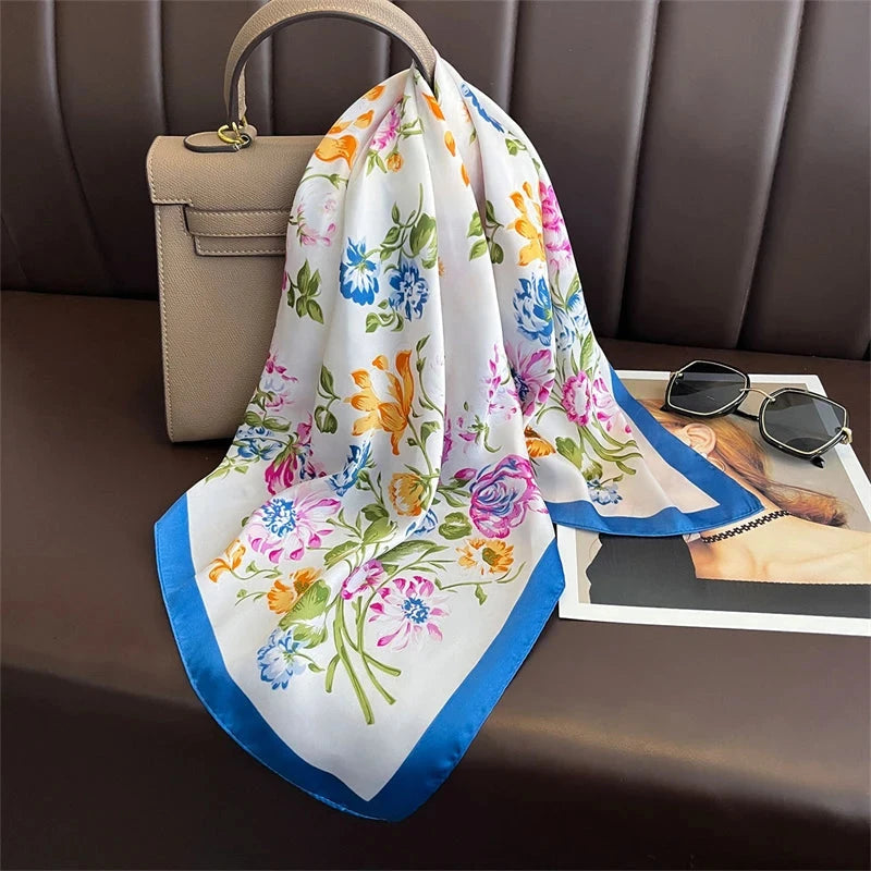 Luxury Print Satin Silk Square Scarf for Women Shawl Hijab Neckerchief Female Hair Ribbon Headband Fashion Wrap Bandana 2023 New Econic Blanks