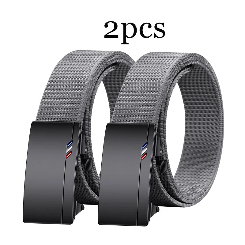 2pcs Fashion Men's Belt Canvas Woven Waistband Automatic Buckle Casual Belt Soft Versatile Jeans Belt Accessories Quick Pick Grocers