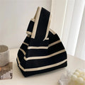 Women Handmade Knitted Small Handbag Casual Wrist Bag Wide Stripe Stripe Shopper Mini Tote Student Reusable Shoulder Bag Econic Blanks