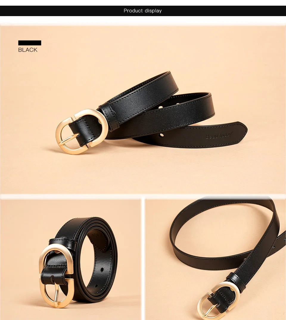 BEAUTODAY Belt Women Genuine Cow Leather Metal Oval Buckle Retro Simple Solid Ladies Jeans Dress Waistband Handmade 91012 Quick Pick Grocers