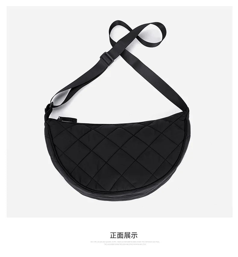 Waist Half Moon Belt Bag Solid Color Crossbody Bag Large Capacity Shoulder Bags Portable Nylon Plaid Travel Bags for Commuting Quick Pick Grocers