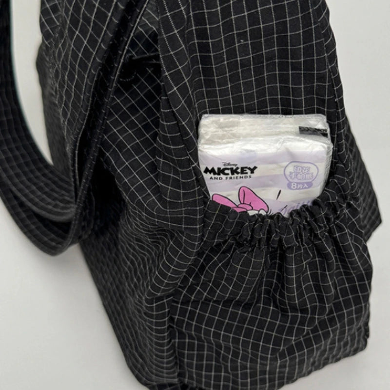 Korean Nylon Shoulder Bags Fashion Simple Plaid Zipper Tote Drawstring Pleated Cloud Bags New Commuter Crossbody Shoulder Bag Quick Pick Grocers