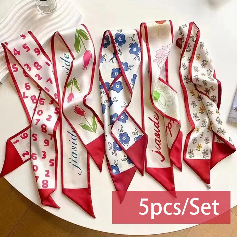 2-6pcs/set Series Silk Satin Scarf Women Cloth Hair Bands Headdress Accessories Lady Scarves Ribbon Neck Ties for Bag Handle Quick Pick Grocers