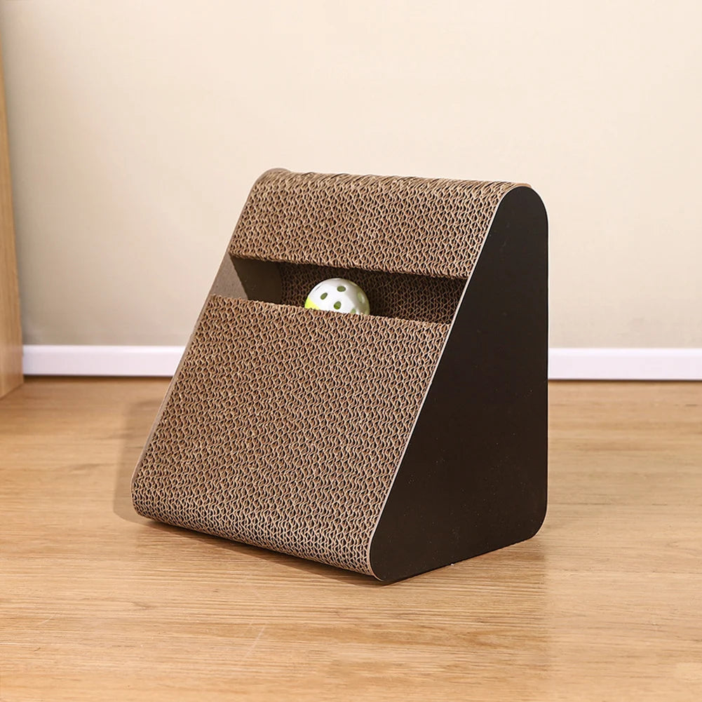 2-in-1 Cat Scratcher Triangle Toy with Spinning Balls – Sturdy Corrugated Cardboard Anti-Scratch Board for Stress Relief & Indoor Play Econic Blanks