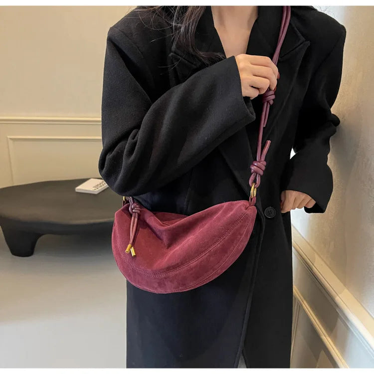 Faux Suede Super Popular Niche Suede Shoulder Bag for Women 2025 Hot Sale Single Crossbody Bags Underarm Dumpling Sweet Bags Quick Pick Grocers