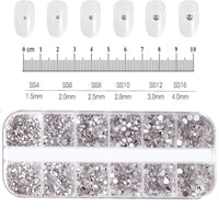 12Grids SS6-SS30 Mixed Nail Rhinestones Shiny Clear/Gold/Pink/Blue Diamond Flat-back Nail Gems Glass Stones Nails Decoration Econic Blanks