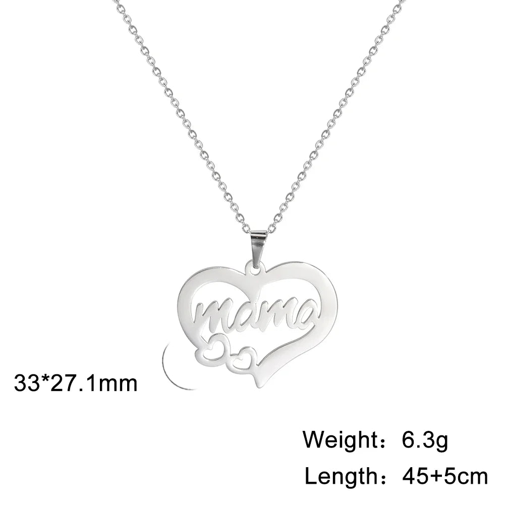 Skyrim Mama Letter Pendant Necklace for Women Stainless Steel Neck Chain Choker Trendy Family Jewelry Mother's Day Gift for Mom Quick Pick Grocers