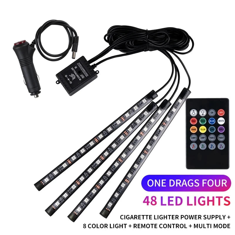 Neon LED Car Interior Ambient Light Kit – RGB Foot Strip Lighting with APP & Remote Control, Music Sync Car Decor Lamp Econic Blanks