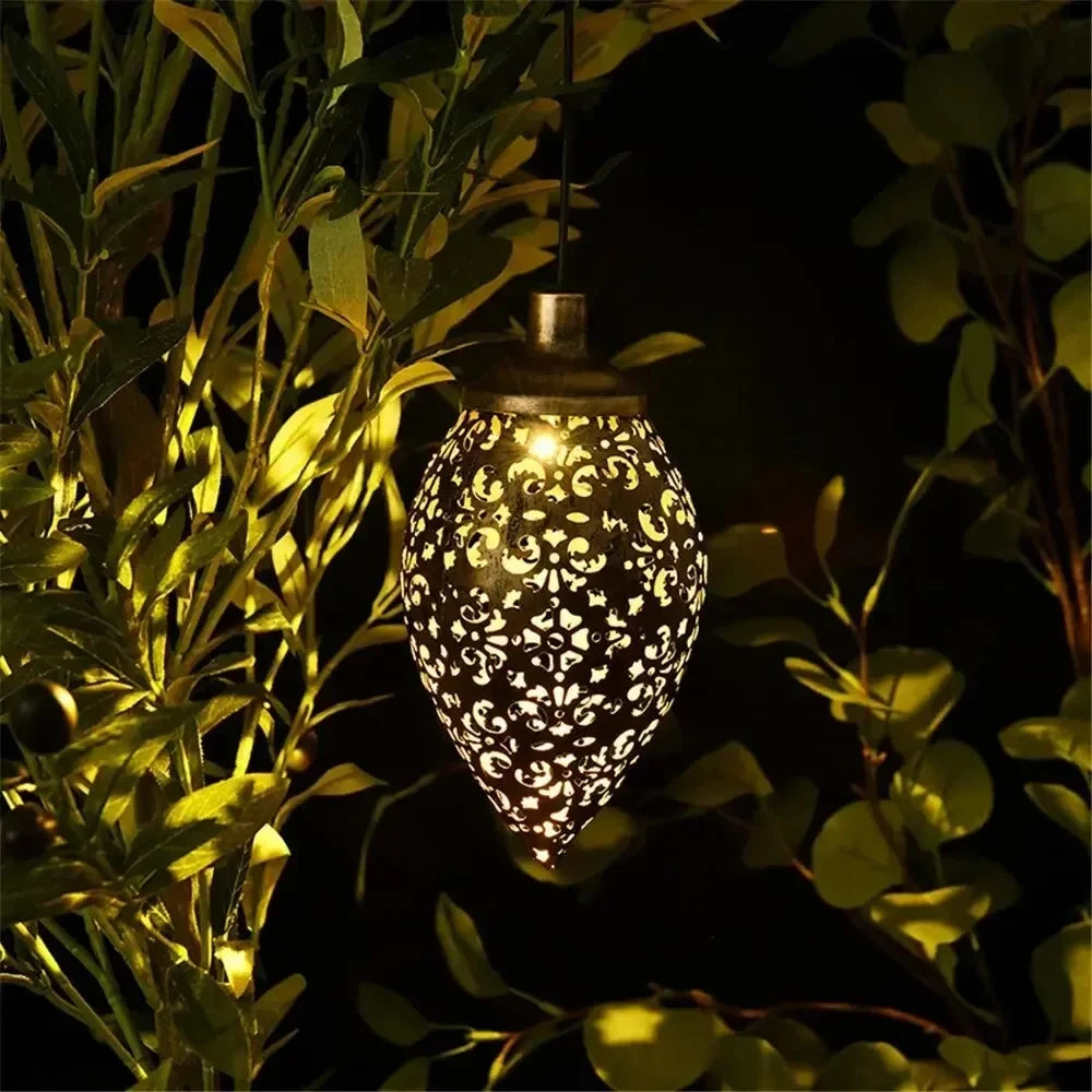 Outdoor Water Drop Shaped Solar Projection Light Waterproof Hollowed-out for Garden Patio Stair Fence Street Landscape Balcony Quick Pick Grocers