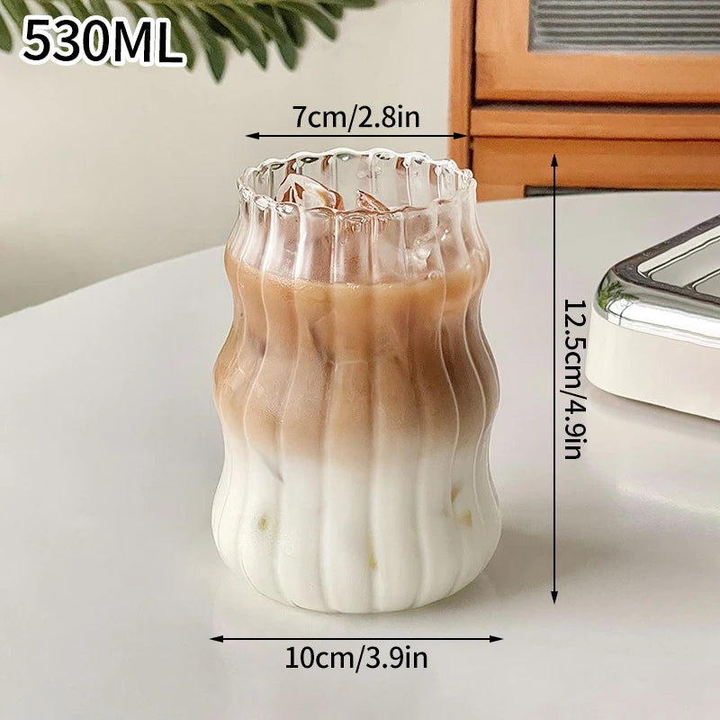 Transparant Drinking Glass Cup Creative Wave Shape Iced Coffee Tumbler Cup Juice Milk Tea Mug Drinkware Water Glasses Ripple Mug Quick Pick Grocers