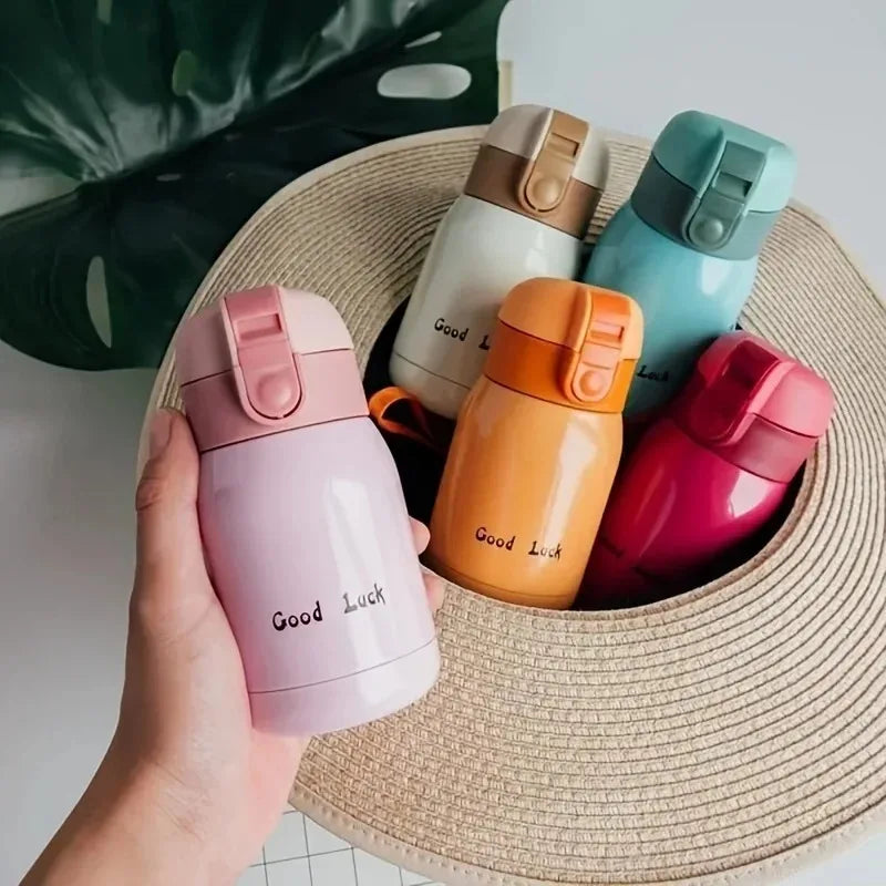 200/350ml Cute Mini Thermos Cup Stainless Steel Thermal Coffee Mug Portable Vacuum Flask Insulated Water Bottle with Button Lid Quick Pick Grocers