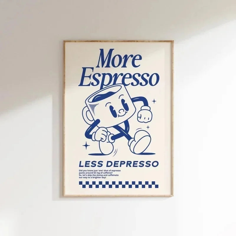 More Espresso Less Depresso Wall Art, Coffee Quote Wall Art, Coffee Station Wall Art, Coffee Bar Print, Cute Prints, Retro Quote Quick Pick Grocers