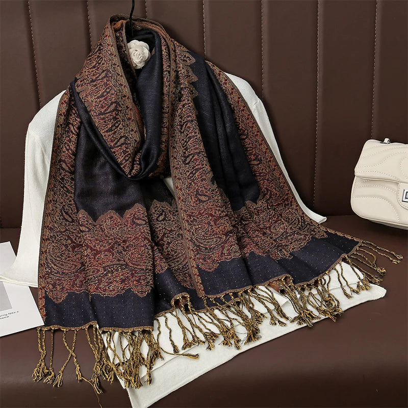 Luxury Brand Autumn Cashmere Pashmina Shawl Lady Wrap Warm Winter Scarves Design Print Female Foulard Cotton Stoles Scarf 2023 Quick Pick Grocers