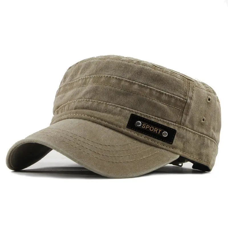 Spring Summer And Autumn Mens New Washable Cotton Flat Top Sun Proof Military Cap Quick Pick Grocers