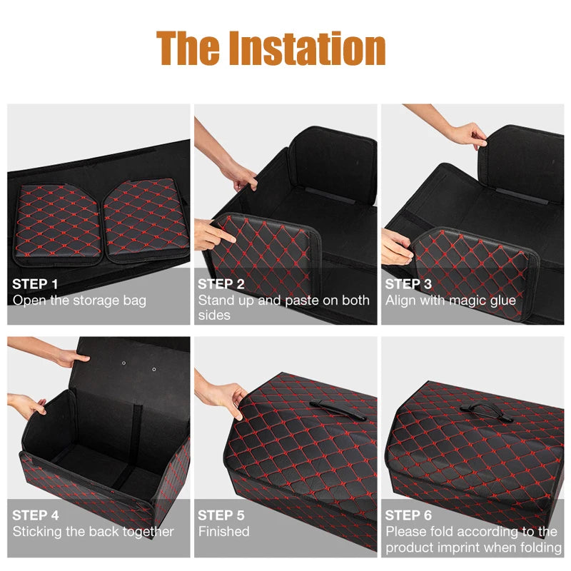 Car Trunk Organizer Box, Large Capacity, Auto Multiuse Tools, Storage Bag, Stowing, Tidying, Leather, Folding for Emergency Quick Pick Grocers